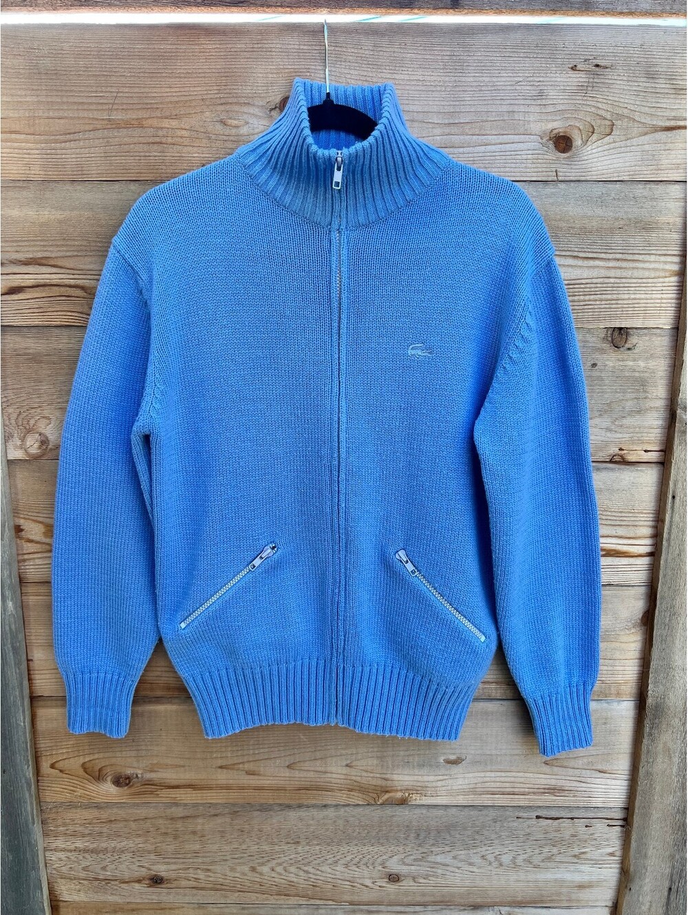 Vintage Lacoste Club Full Zip Sweater Blue Acrylic Size Medium